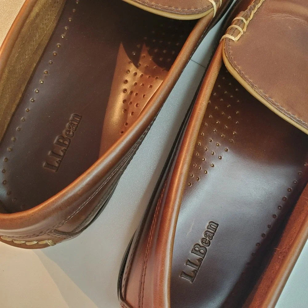LL Bean Mens Handsewn Moccasins Brown Leather Loafers Slip On Shoes 11 D 299805